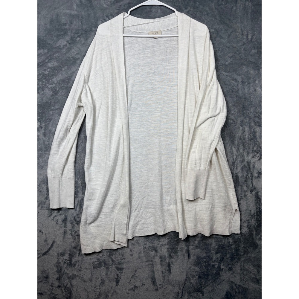 Loft Outlet Cream White Open Front Cardigan XL Lightweight Slub Knit Layer
